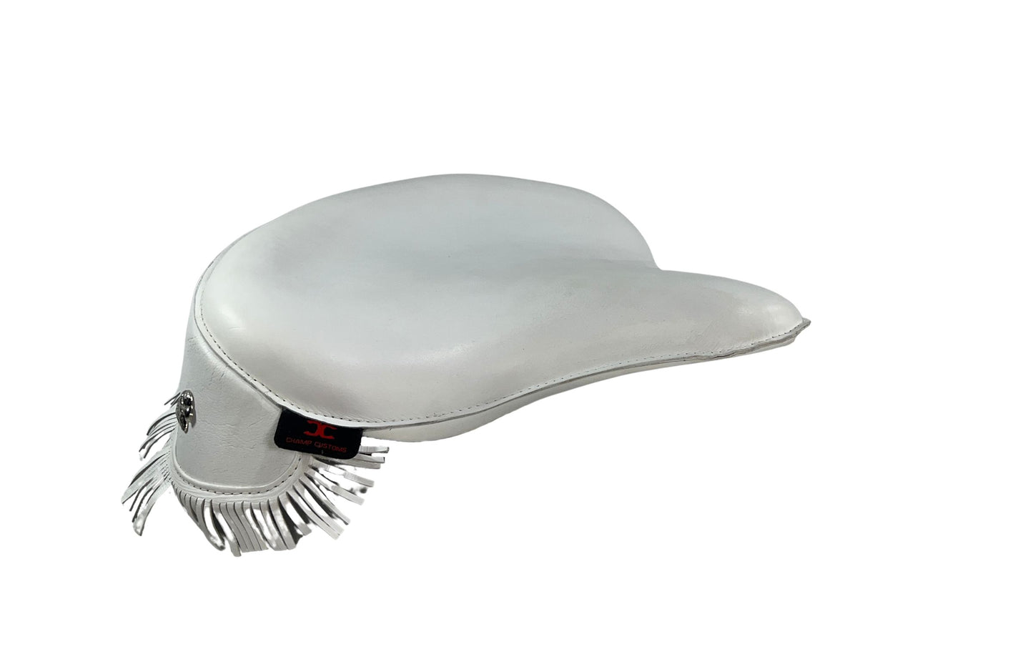 Harley Police Panhead Knucklehead Flathead EL WL ULH Genuine White Leather Fringe Skirt Seat with Frill - Champ Customs Shop