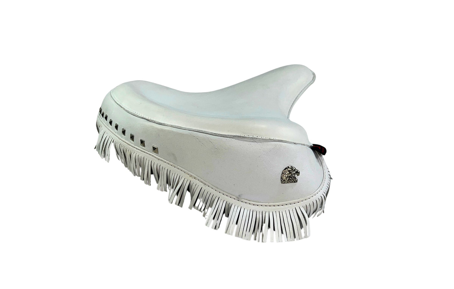 Harley Police Panhead Knucklehead Flathead EL WL ULH Genuine White Leather Fringe Skirt Seat with Frill