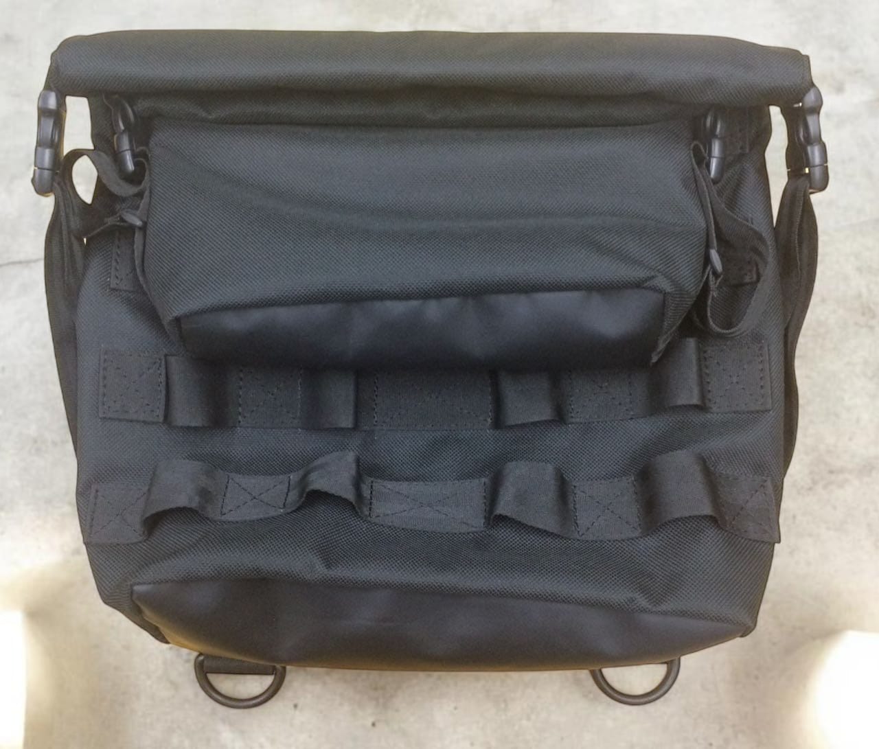 Black 1680D Ballistic Nylon 30L Enduro-Core Pannier Bag with MOLLE webbing and heavy-duty D-rings for adventure motorcycles