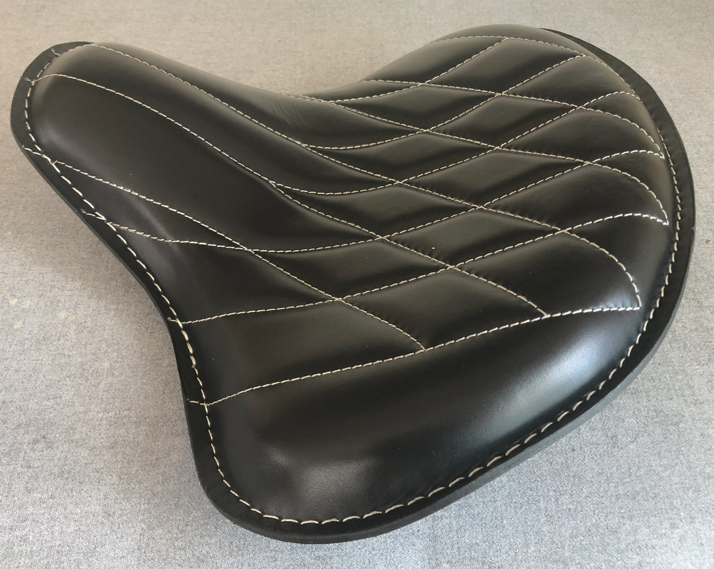 Harley Tractor Style Seat Real Black Leather Diamond Honda Bobber Chopper Yamaha