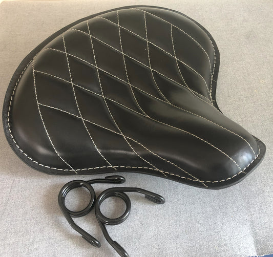 Harley Tractor Style Seat Real Black Leather Diamond Honda Bobber Chopper Yamaha