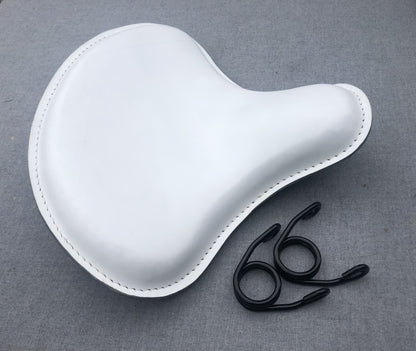 Harley Tractor Style Solo Seat Genuine White Leather Honda Bobber Chopper Yamaha