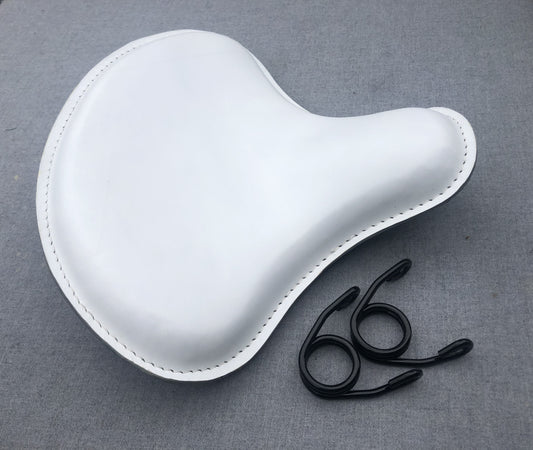 Harley Tractor Style Solo Seat Genuine White Leather Honda Bobber Chopper Yamaha