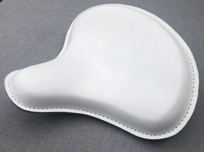Harley Tractor Style Solo Seat Genuine White Leather Honda Bobber Chopper Yamaha