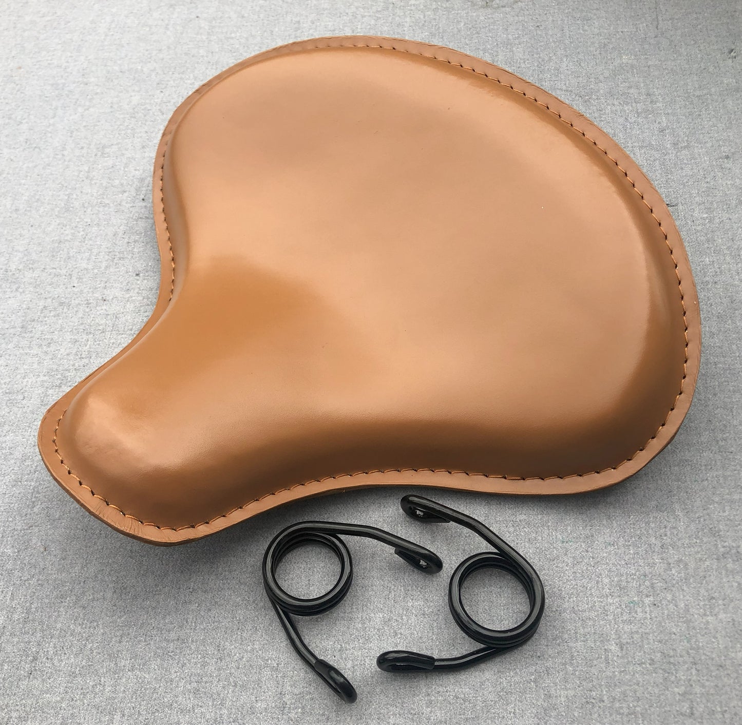 Harley Tractor Style Solo Seat Genuine Tan Leather Honda Bobber Chopper Yamaha