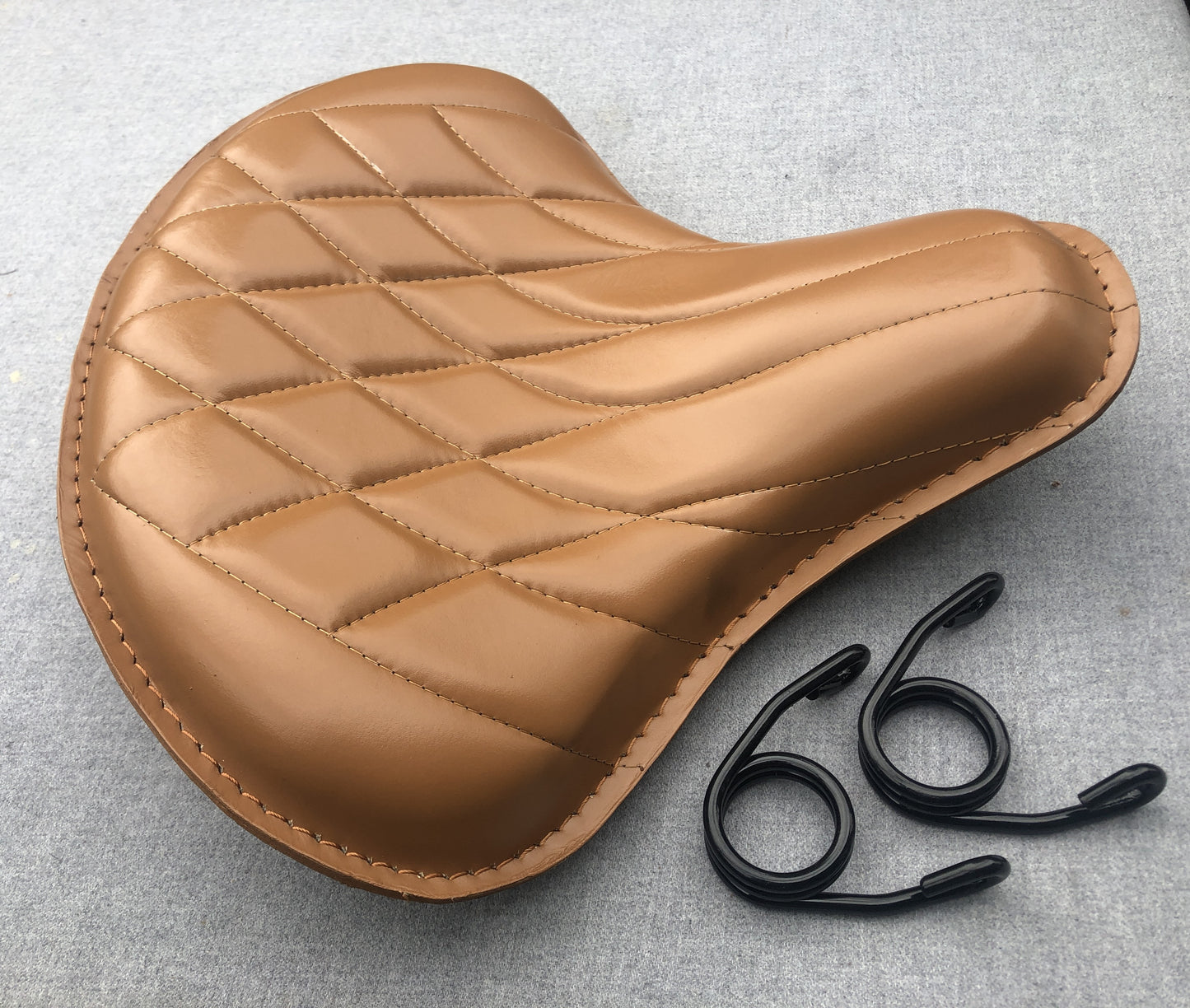 Harley Tractor Style Solo Seat Genuine Tan Leather Honda Bobber Chopper Yamaha - Champ Customs Shop