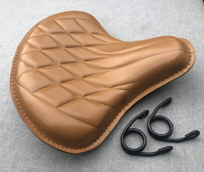 Harley Tractor Style Solo Seat Genuine Tan Leather Honda Bobber Chopper Yamaha - Champ Customs Shop