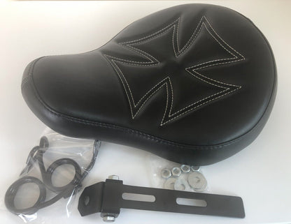 Universal Solo Seat Harley Yamaha Chopper Bobber Honda Triumph IRON CROSS + KIT