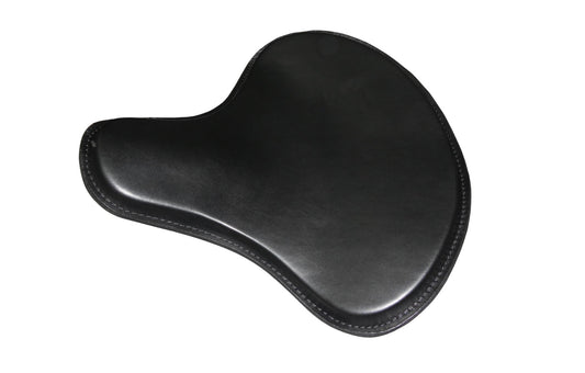Wide large Solo Seat Top Genuine BLK Thick Leather Wide / Tractor Style Plain Extra Comfort 15mm Padding4.0mm HeavyFormed Steel