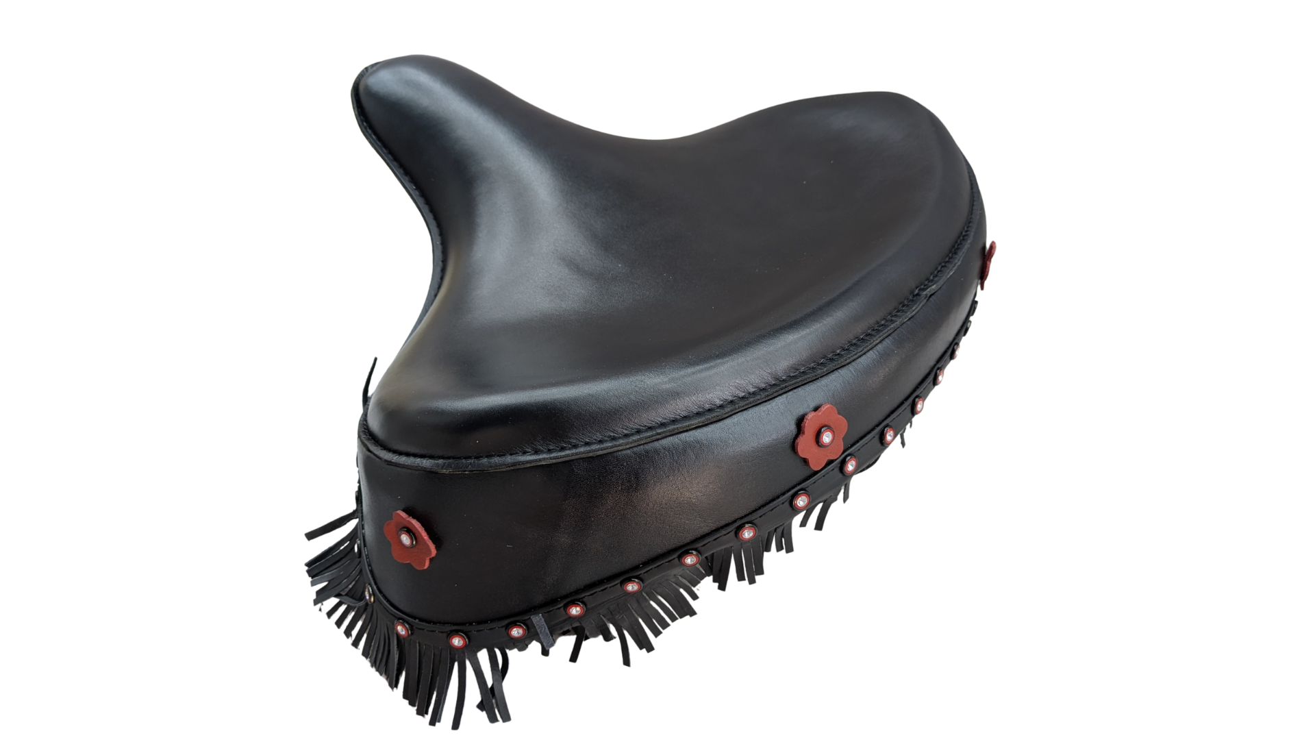 Harley Police Panhead Knucklehead Flathead EL WL ULH Genuine Leather Fringe Skirt Seat with Frill - Champ Customs Shop