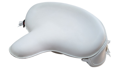 Harley Police Panhead Knucklehead Flathead EL WL ULH Genuine White Leather Fringe Skirt Seat with Frill - Champ Customs Shop
