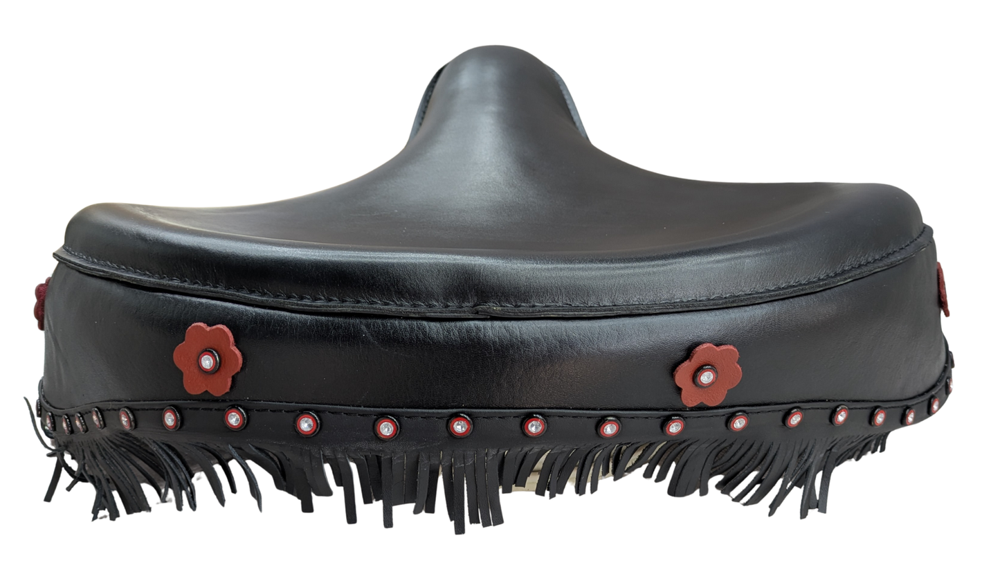 Harley Police Panhead Knucklehead Flathead EL WL ULH Genuine Leather Fringe Skirt Seat with Frill - Champ Customs Shop