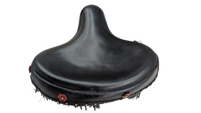 Harley Police Panhead Knucklehead Flathead EL WL ULH Genuine Leather Fringe Skirt Seat with Frill - Champ Customs Shop