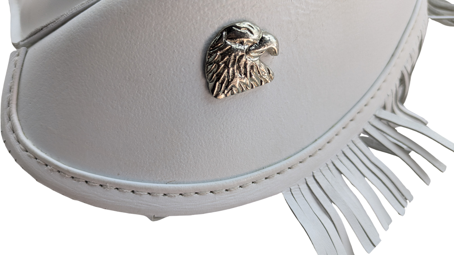 Harley Police Panhead Knucklehead Flathead EL WL ULH Genuine White Leather Fringe Skirt Seat with Frill - Champ Customs Shop