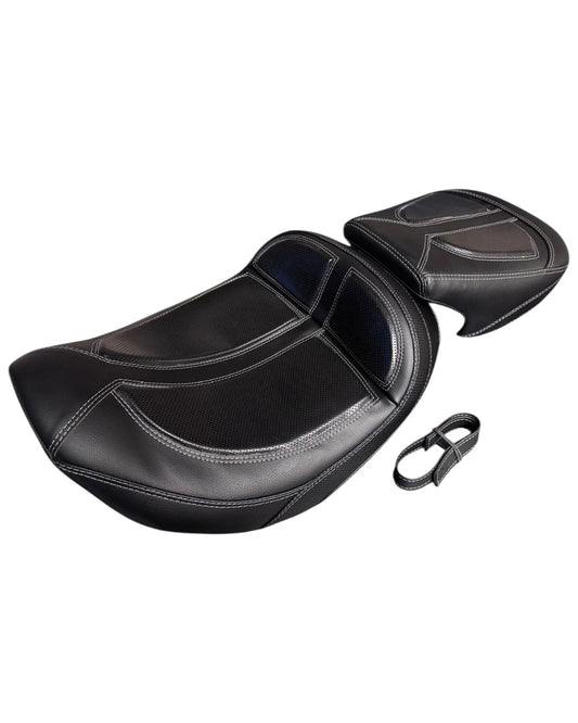 Champ Customs Shop Gladiator 2-piece touring seat for Harley Road Glide and Street Glide with black gel cushioning