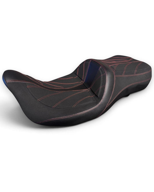 Champ Customs Shop Harley-Davidson Touring Gladiator Out Law seat in black leather with red contrast stitching