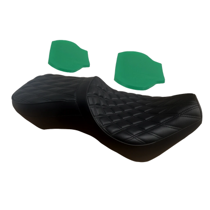 Champ Customs Shop black dual gel seat for Honda Rebel 1100 with diamond stitch pattern and green gel inserts