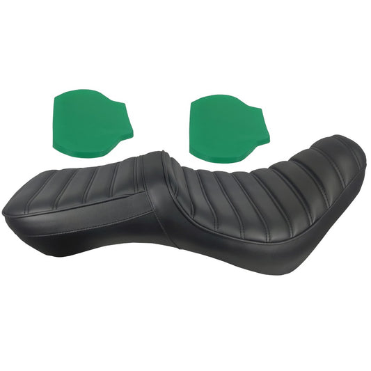 Champ Customs Shop low profile dual gel seat for Honda Rebel 300 and 500 with black tuck and roll vinyl upholstery