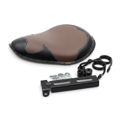 Champ Customs Shop genuine leather solo motorcycle seat in brown and black with mounting kit and springs