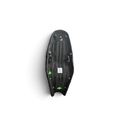 Underside view of a Champ Customs Shop dual gel motorcycle seat for Triumph Bonneville T100 and T120 models.