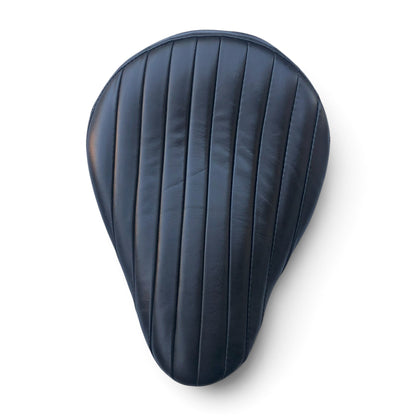 Champ Customs Shop vintage Bates style black aniline leather motorcycle solo seat with vertical stitched pattern