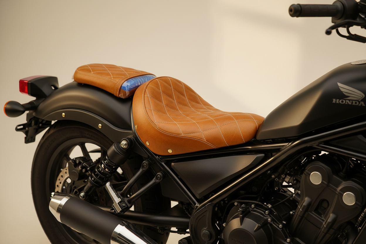 honda rebel with focus on motorcycle seat